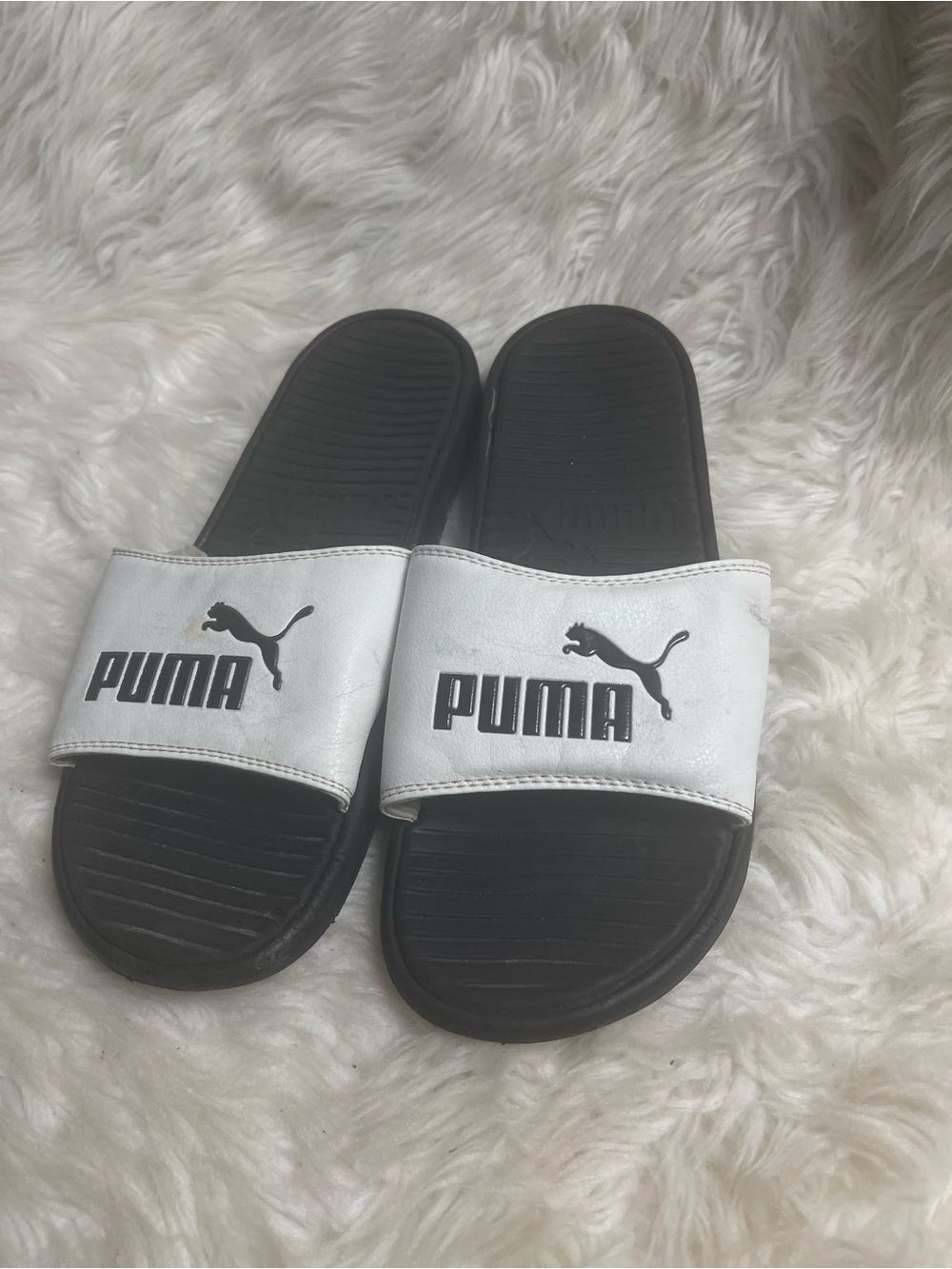 Puma Black and White Slide Sandals with Logo Strap